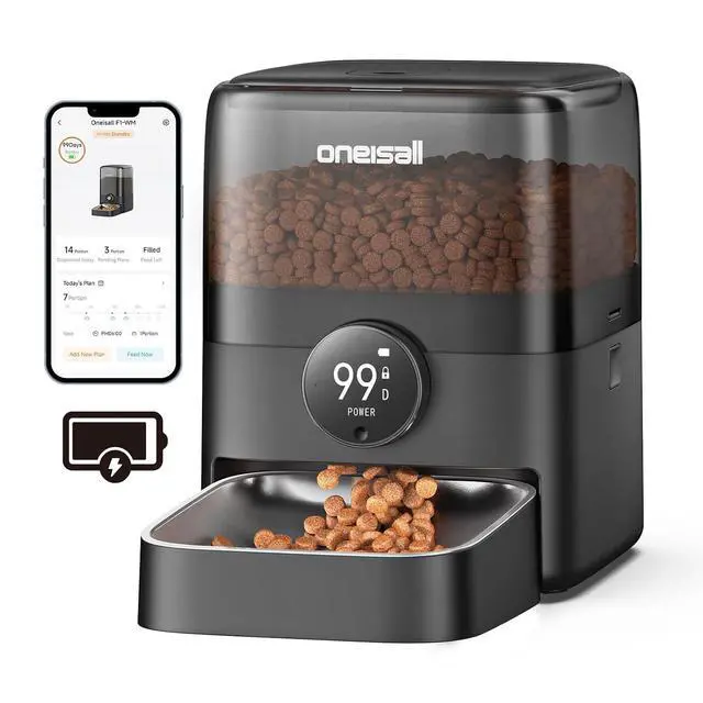 Main image of Cordless Cat Feeder with WiFi | Rechargeable 100-Day Battery Operated, 12 Cups/3L, Dry Food Dispenser, Large Kibble, Smart App Control, Black