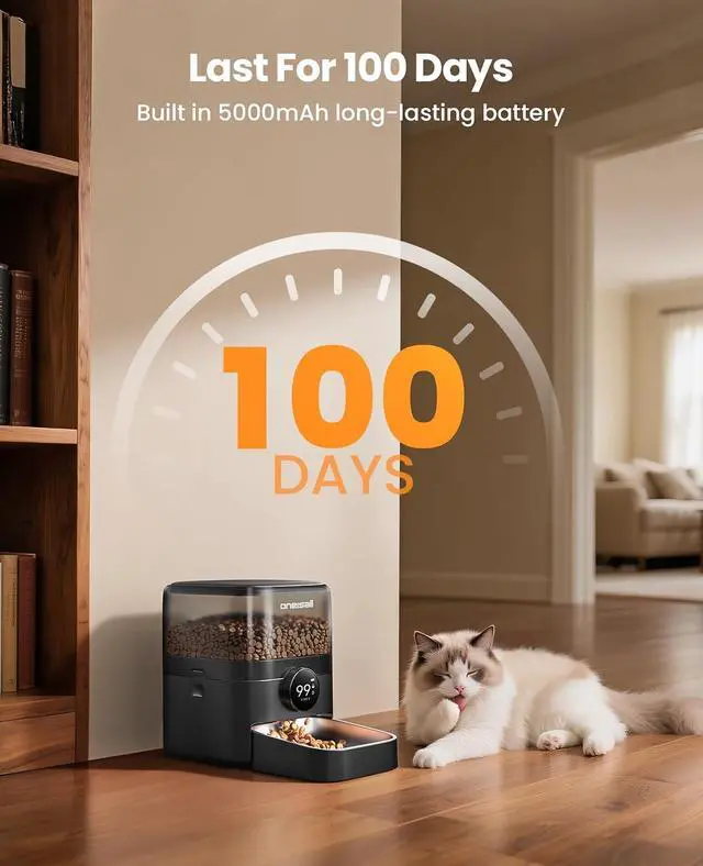 Alt view image 3 of 7 - Cordless Cat Feeder with WiFi | Rechargeable 100-Day Battery Operated, 12 Cups/3L, Dry Food Dispenser, Large Kibble, Smart App Control, Black