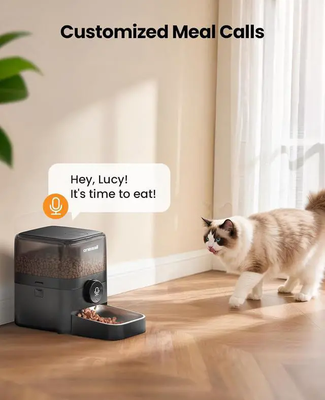Alt view image 6 of 7 - Cordless Cat Feeder with WiFi | Rechargeable 100-Day Battery Operated, 12 Cups/3L, Dry Food Dispenser, Large Kibble, Smart App Control, Black