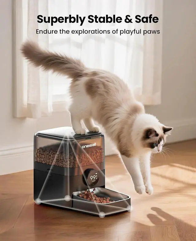 Alt view image 7 of 7 - Cordless Cat Feeder with WiFi | Rechargeable 100-Day Battery Operated, 12 Cups/3L, Dry Food Dispenser, Large Kibble, Smart App Control, Black