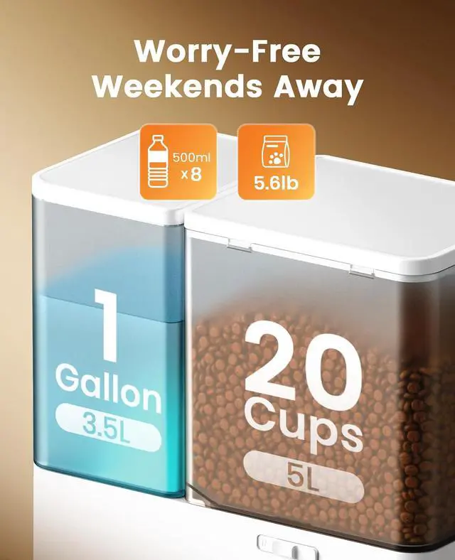 Alt view image 6 of 7 - Automatic Cat Feeder and Water Dispenser, 36Cups/8.5L | 2-in-1 Auto Cat Feeder&Gravity Water Dispenser, Large Capacity, Timed Cat Feeder for Dry Food, for Indoor Cats, Kittens, Pets
