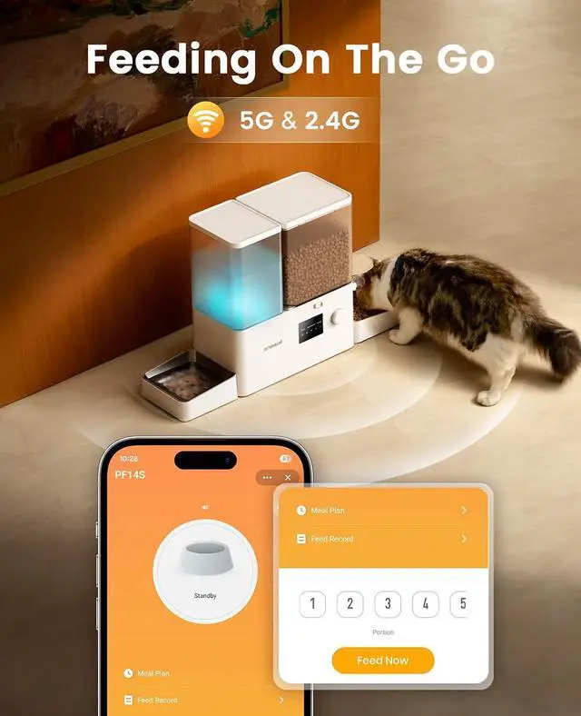 Alt view image 2 of 7 - 5G WiFi Automatic Cat Feeder and Water Dispenser, 36Cups/8.5L | App Control, 2-in-1 Auto Cat Feeder, Gravity Water Dispenser, Large Capacity, Smart Cat Feeder for Dry Food, for Cats, Pets