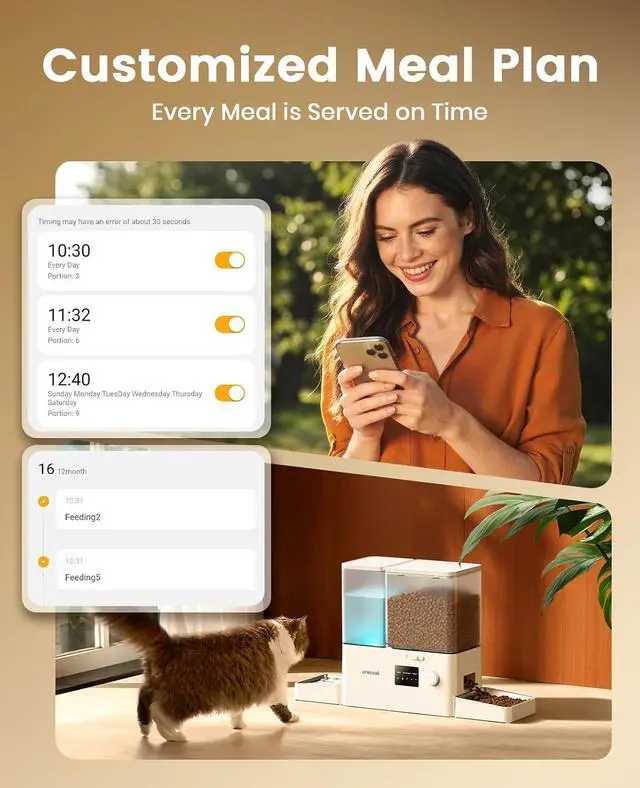 Alt view image 4 of 7 - 5G WiFi Automatic Cat Feeder and Water Dispenser, 36Cups/8.5L | App Control, 2-in-1 Auto Cat Feeder, Gravity Water Dispenser, Large Capacity, Smart Cat Feeder for Dry Food, for Cats, Pets