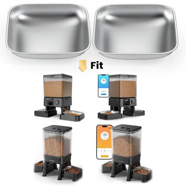 Alt view image 2 of 2 - Stainless Steel Bowls for 5L Automatic Double Bowl Cat Feeder and 5L WiFi Automatic Double Bowl Cat Feeder (Pack of 2)