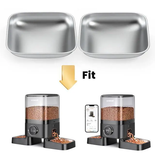Alt view image 2 of 3 - Stainless Steel Bowls for H1 5L Automatic Double Bowl Cat Feeder and H1-W 5L WiFi Automatic Double Bowl Cat Feeder, Bowls for PF09/PF10 (Pack of 2)