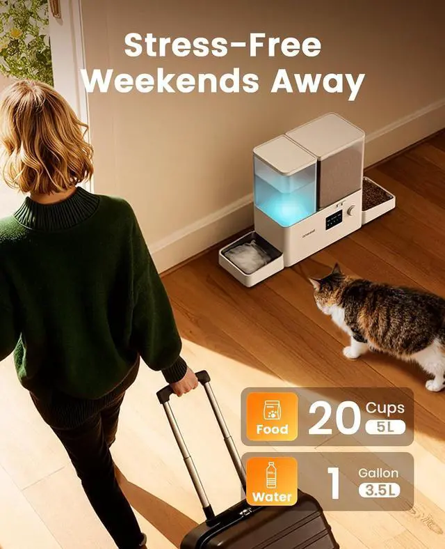 Alt view image 7 of 7 - 5G WiFi Automatic Cat Feeder and Water Dispenser, 36Cups/8.5L | App Control, 2-in-1 Auto Cat Feeder, Gravity Water Dispenser, Large Capacity, Smart Cat Feeder for Dry Food, for Cats, Pets