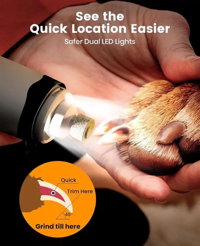 Alt view image 7 of 7 - Dog Clipper Low Noise Dog Nail Grinder Paw Trimmer with 2 LED Lights