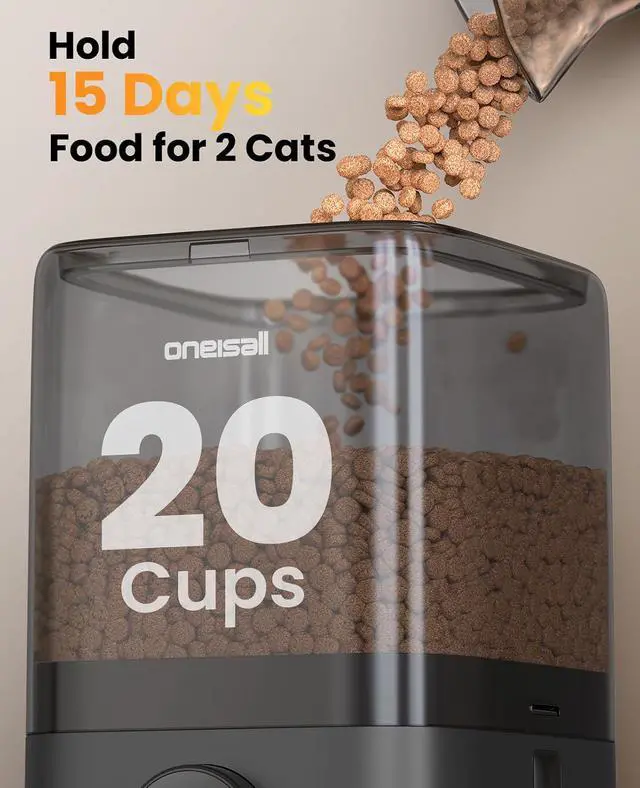 Alt view image 7 of 7 - 2.4G Cordless Automatic Cat Feeder, 20 Cups/5L | 100-Day Rechargeable Battery Life, Time Meal, App Remote Control, Large Kibble, Timed Meals, Feed Now, Precise Portions