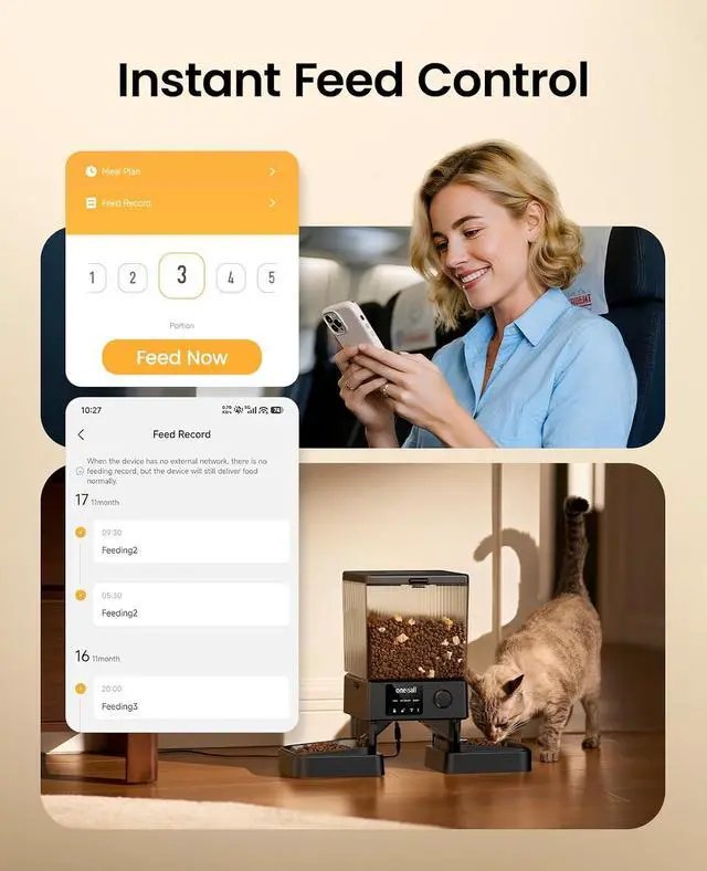 Alt view image 2 of 7 - 5G Automatic Cat Feeder & 2 Stainless Steel Bowls
