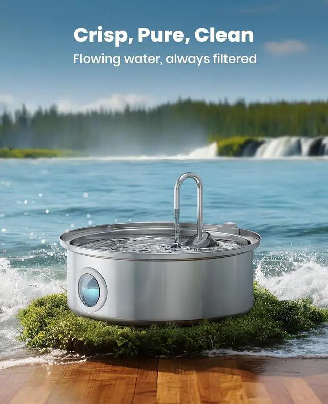 Alt view image 7 of 7 - 7L/230oz Dog Water Fountain for Multi-pet Household,PWF002 | 25db Quiet Design,304 Stainless Steel,Contain 3 Set Filters,Visual Water,5-Layer Filtration,Fit for Living Room Kitchen