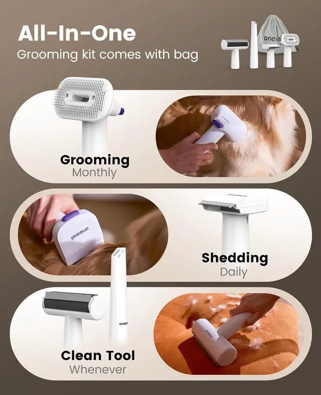 Alt view image 2 of 7 - Dog Hair Vacuum Shedding Grooming Brush Kits for Pet Thick Coats | 15000Pa,3 Suction Low Noise,1.5L Dust Cup,5 in 1 Kits(Grooming/Deshedding/Cleaning Brush,Remover Roller,Crevice Tool), LM5