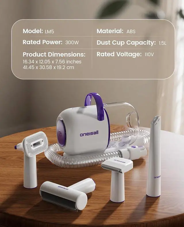 Alt view image 7 of 7 - Dog Hair Vacuum Shedding Grooming Brush Kits for Pet Thick Coats | 15000Pa,3 Suction Low Noise,1.5L Dust Cup,5 in 1 Kits(Grooming/Deshedding/Cleaning Brush,Remover Roller,Crevice Tool), LM5