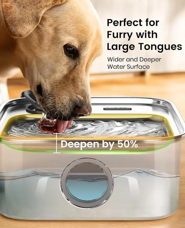 Alt view image 6 of 7 - 10L/2.6Gal Dog Water Fountain for Large Dogs (with 1 Filter) | Deeper & Wider Drinking Area, Visualization Window & Triple Filtration,304 Stainless Steel Dog Water Bowl Dispenser