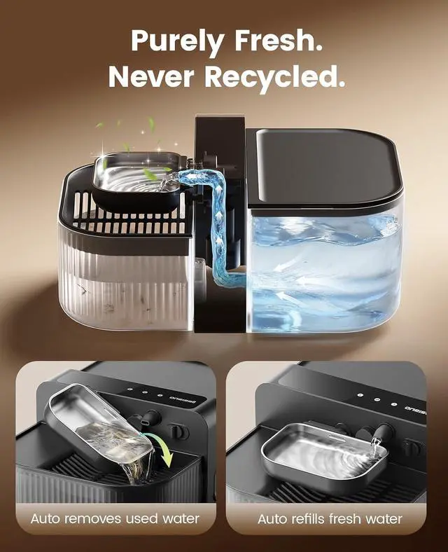 Alt view image 3 of 7 - 3.5L Wireless Filterless Cat Water Fountain for Cat Pet,PW17 | Wastewater Separation,No Filter Needed,Cordless,Separate Clean&Dirty Water,304 Stainless Bowl,30dB Quiet,Smart LED Display
