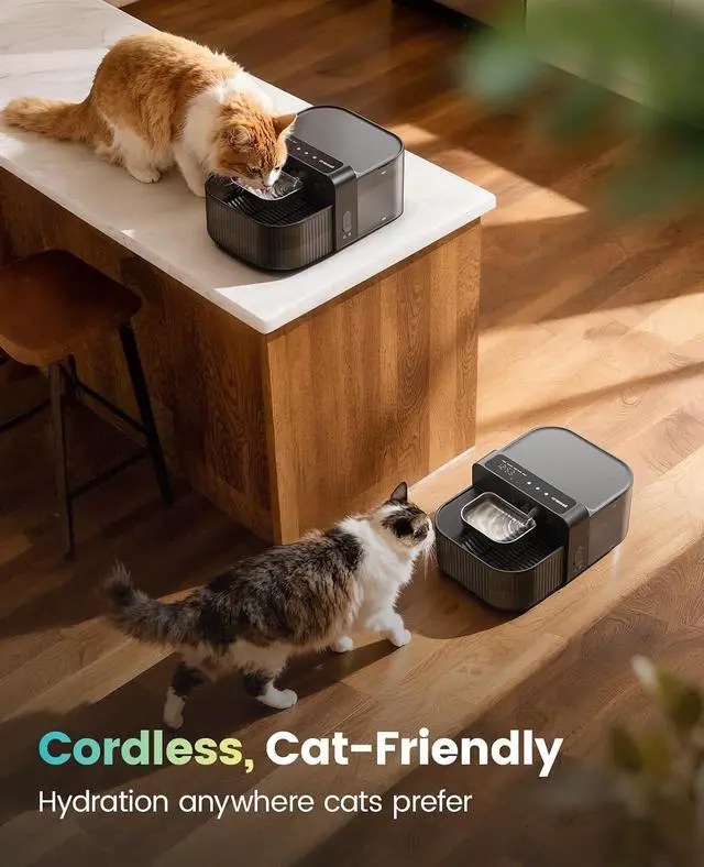 Alt view image 4 of 7 - 3.5L Wireless Filterless Cat Water Fountain for Cat Pet,PW17 | Wastewater Separation,No Filter Needed,Cordless,Separate Clean&Dirty Water,304 Stainless Bowl,30dB Quiet,Smart LED Display