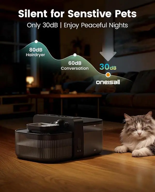 Alt view image 6 of 7 - 3.5L Wireless Filterless Cat Water Fountain for Cat Pet,PW17 | Wastewater Separation,No Filter Needed,Cordless,Separate Clean&Dirty Water,304 Stainless Bowl,30dB Quiet,Smart LED Display
