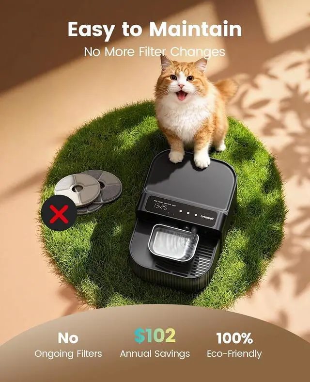 Alt view image 5 of 7 - 3.5L Wireless Filterless Cat Water Fountain for Cat Pet,PW17 | Wastewater Separation,No Filter Needed,Cordless,Separate Clean&Dirty Water,304 Stainless Bowl,30dB Quiet,Smart LED Display