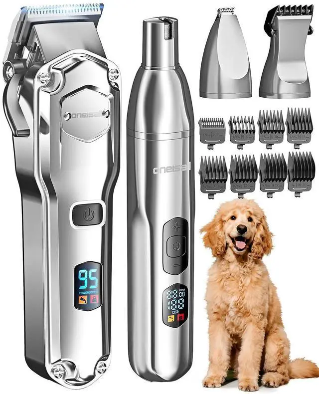 Main image of Dog Clippers for Grooming Thick/Matted Hair, 4-in-1 Grooming Kit | Detachable Stainless Steel Blade, Powerful Motor, IPX6 Waterproof, Low Noise, Paw Trimmer and Nail Grinder, 9 Guide Combs