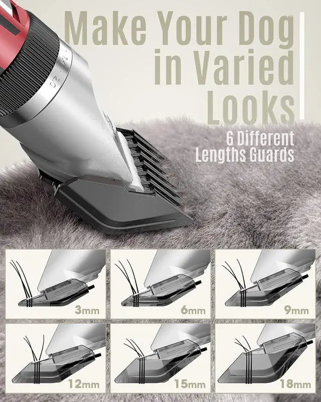 Alt view image 5 of 6 - Dog Clippers Low Noise Grooming Kit for Dogs Cats Pets | Low Noise, Cordless & Long Battery Life, Simple for Beginners, 6 Guide Combs, Removable & Rinsable Blade