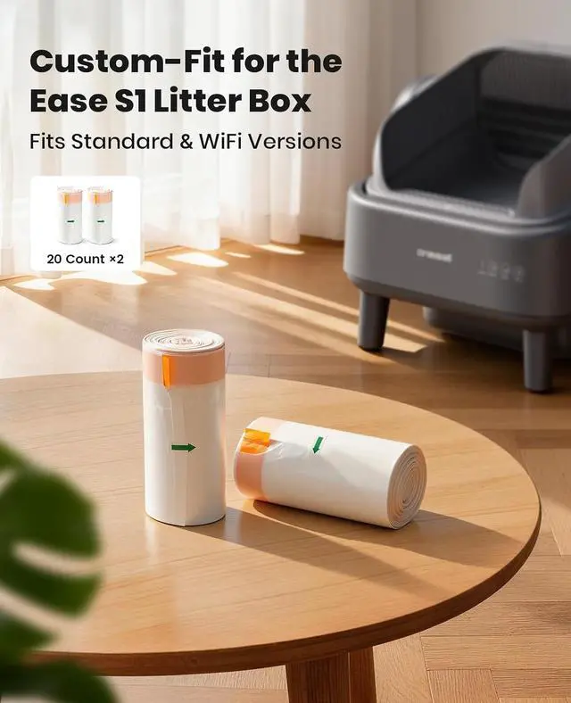Alt view image 2 of 5 - 40 Count Litter Box Liners for Ease S1 Cat Litter Box(Model CB01) - Heavy Duty Cat Litter Bags Fit 12" x 28" Drawstring Waste