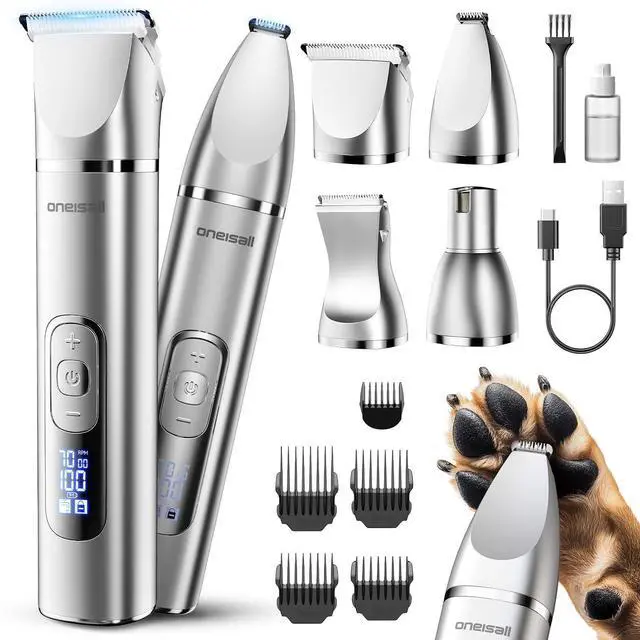 Main image of 4 in 1 Dog Grooming Kit with LCD Display | Paw Hair Trimmer & Nail Grinder, Rechargeable, Cordless, Low Noise, IPX7 Waterproof, 3 Speeds Pet Grooming Clippers