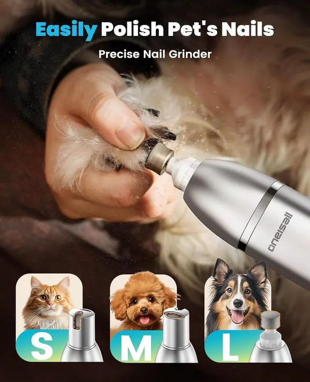 Alt view image 5 of 7 - 4 in 1 Dog Grooming Kit with LCD Display | Paw Hair Trimmer & Nail Grinder, Rechargeable, Cordless, Low Noise, IPX7 Waterproof, 3 Speeds Pet Grooming Clippers