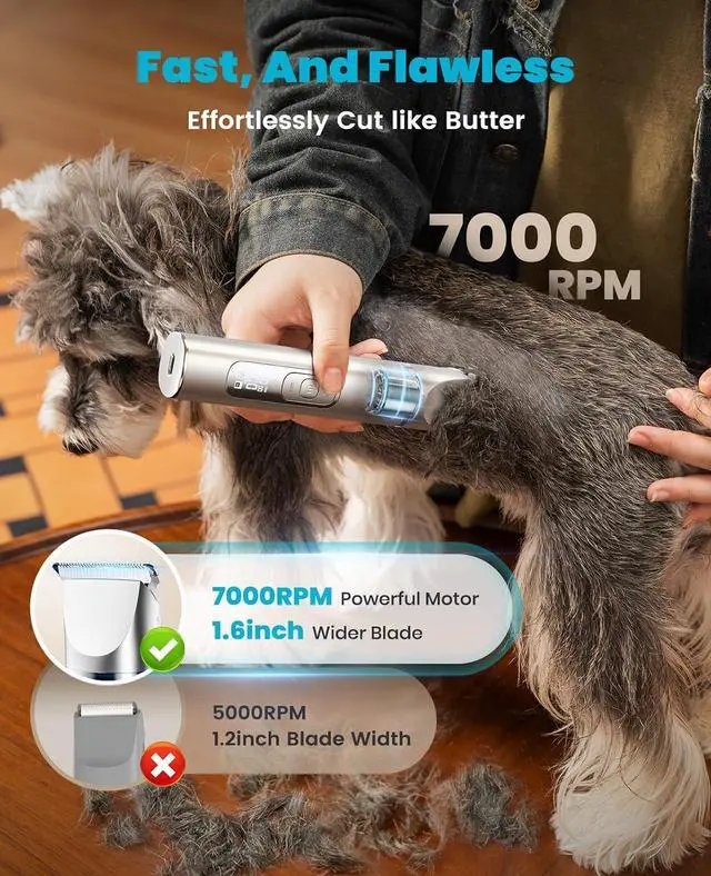 Alt view image 7 of 7 - 4 in 1 Dog Grooming Kit with LCD Display | Paw Hair Trimmer & Nail Grinder, Rechargeable, Cordless, Low Noise, IPX7 Waterproof, 3 Speeds Pet Grooming Clippers