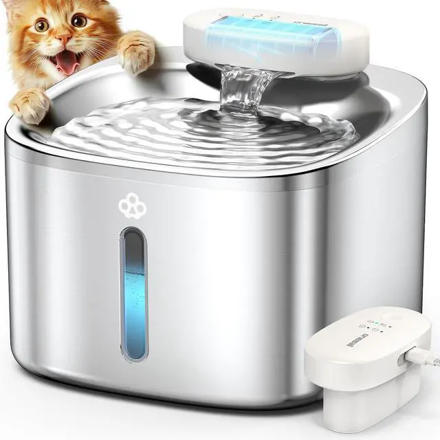 Main image of Wireless Cat Water Fountain, 3.5L/118oz Battery Operated Pet Drinking Fountain Stainless Steel, Running Water Dispenser Fountains for Cats, Cordless&Rechargeable with Motion Sensor(Hale 3.5L)