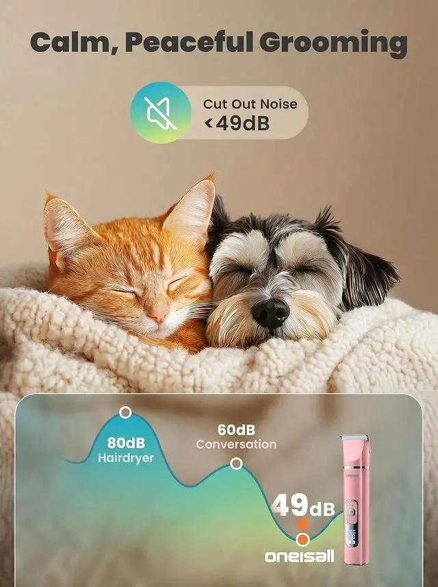 Alt view image 3 of 7 - 4 in 1 Dog Grooming Kit with LCD Display Pink | Paw Hair Trimmer & Nail Grinder, Rechargeable, Cordless, Low Noise, IPX7 Waterproof, 3 Speeds Pet Grooming Clippers