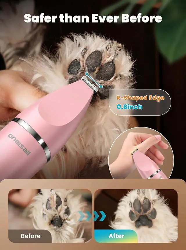 Alt view image 4 of 7 - 4 in 1 Dog Grooming Kit with LCD Display Pink | Paw Hair Trimmer & Nail Grinder, Rechargeable, Cordless, Low Noise, IPX7 Waterproof, 3 Speeds Pet Grooming Clippers