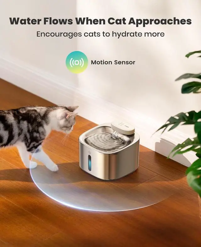 Alt view image 5 of 7 - Wireless Cat Water Fountain, 3.5L/118oz Battery Operated Pet Drinking Fountain Stainless Steel, Running Water Dispenser Fountains for Cats, Cordless&Rechargeable with Motion Sensor(Hale 3.5L)