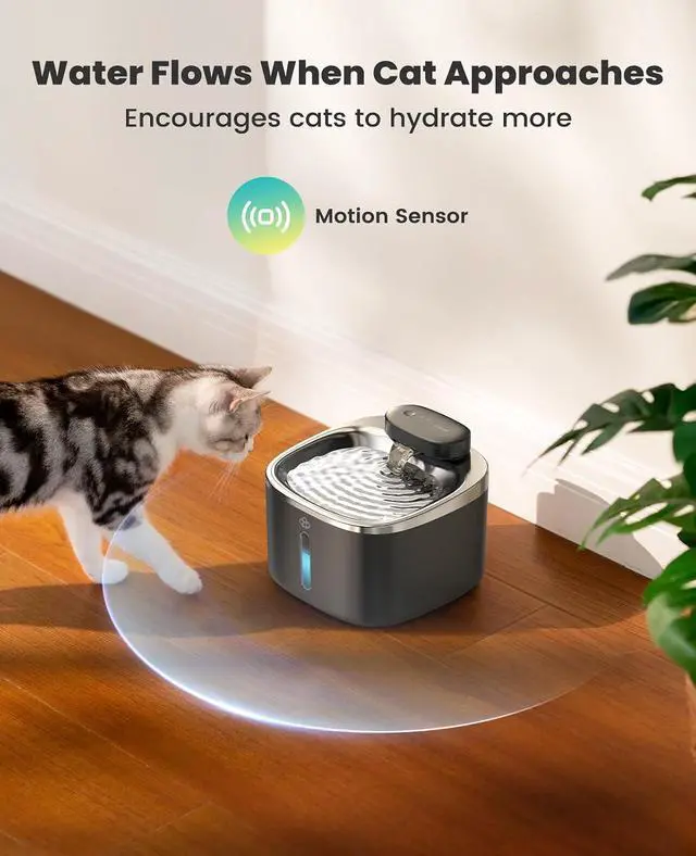 Alt view image 6 of 7 - Cat Water Fountain, 3.5L/118oz Battery Operated Pet Fountain Stainless Steel, Automatic Water Fountains for Cats Indoor, Rechargeable (Hale 3.5L Black Color)