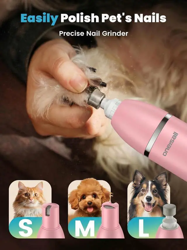 Alt view image 5 of 7 - 4 in 1 Dog Grooming Kit with LCD Display Pink | Paw Hair Trimmer & Nail Grinder, Rechargeable, Cordless, Low Noise, IPX7 Waterproof, 3 Speeds Pet Grooming Clippers
