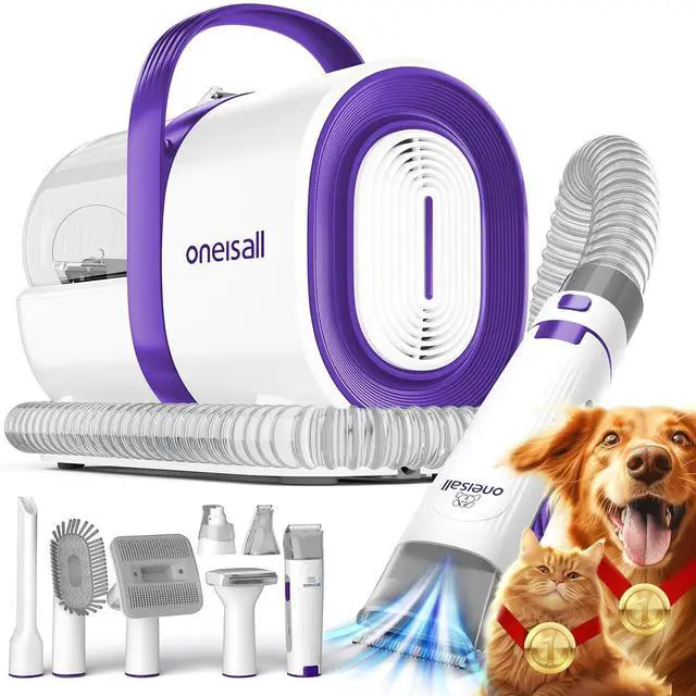 Main image of Dog Grooming Vacuum with Clipper & Nail Grinder&Trimmer | 7 Pet Grooming Tools, Deshedding Brush, Removes Shedding Hair, Pet Home Cleaning,1.5L Dust Cup, Purple Available