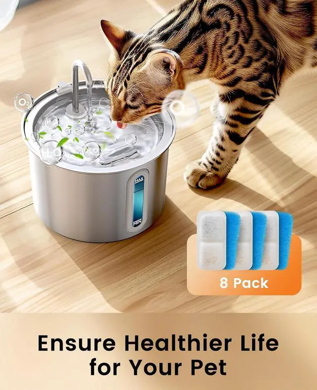 Alt view image 4 of 7 - 8 Pack Replacement Filters for PWF-001 2L/67oz Cat Water Fountain Stainless Steel Water Fountain for Cats Inside, 3 Filtration System