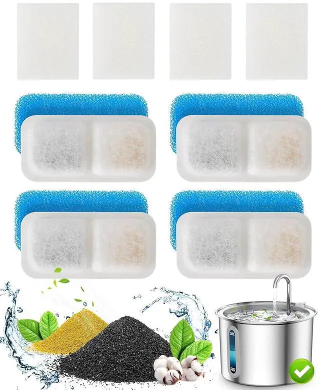 Main image of Cat Water Fountain Filters Replacement, 4 Pack for 67oz/2L Stainless Steel Fountain, Easy to Install and Clean