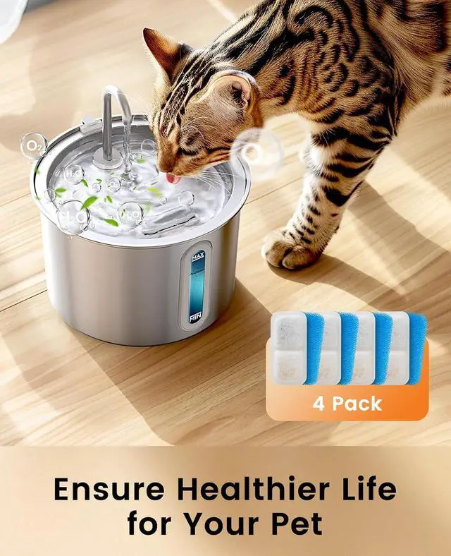 Alt view image 6 of 7 - Cat Water Fountain Filters Replacement, 4 Pack for 67oz/2L Stainless Steel Fountain, Easy to Install and Clean