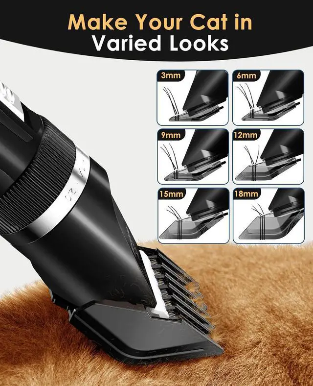 Alt view image 6 of 7 - Quiet Cat Clippers for Matted & Long Hair 2-Speed Cat Grooming Kit | Cordless Pet Clippers for Cats, Small Dogs & Animals, 6 Guide Guards, 240mins Long Battery Life, With Scissors and Comb