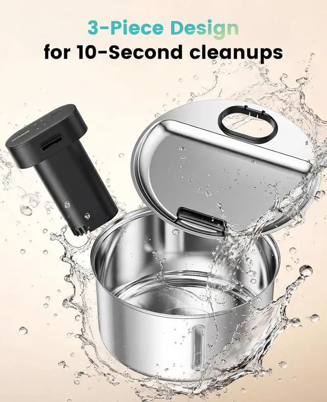 Alt view image 3 of 7 - 108oz/3.2L Wireless Stainless Steel Cat Water Fountain | True Cordless,Ultra Quiet,4000mAh Rechargeable Battery Operated,3 Flow Modes with Sensor,Easy to Clean(3-Piece Only),5-Layer