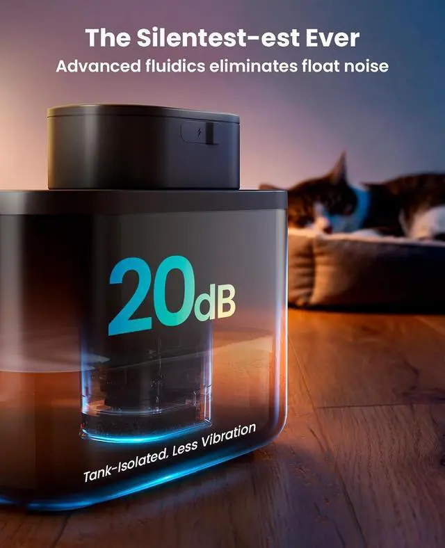 Alt view image 5 of 7 - 74oz/2.2L Wireless Cat Water Fountain with 9 Filters, Cordless Pet Water Fountains, Battery Operated for Cats Indoor, 20dB Ultra-Quiet