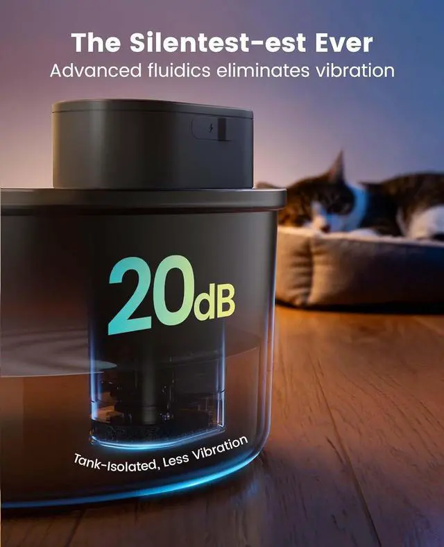 Alt view image 5 of 7 - 108oz/3.2L Wireless Cat Water Fountain, Dual Water Pumps (1 for Daily Use, 1 as Backup), Replaceable Rechargeable Battery Module