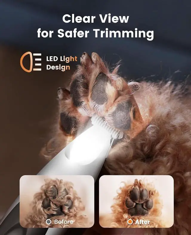 Alt view image 6 of 7 - Dog Grooming Vacuum Low-Noise Dog Paw Trimmer with LED Light