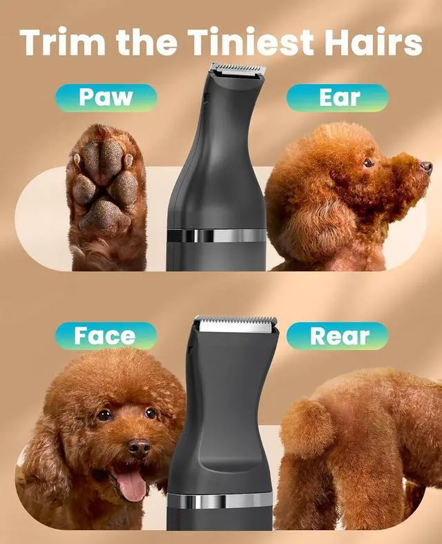 Alt view image 2 of 7 - Dog Paw Trimmer, Small Dog Clippers with Double Blades (Black) | Low Noise, Gentle Skin-friendly Design, Cordless Precision Pet Hair trimmer for Grooming, for Paws, Eyes, Ears, Face, Rump