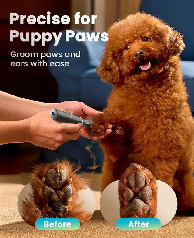 Alt view image 3 of 7 - Dog Paw Trimmer, Small Dog Clippers with Double Blades (Black) | Low Noise, Gentle Skin-friendly Design, Cordless Precision Pet Hair trimmer for Grooming, for Paws, Eyes, Ears, Face, Rump