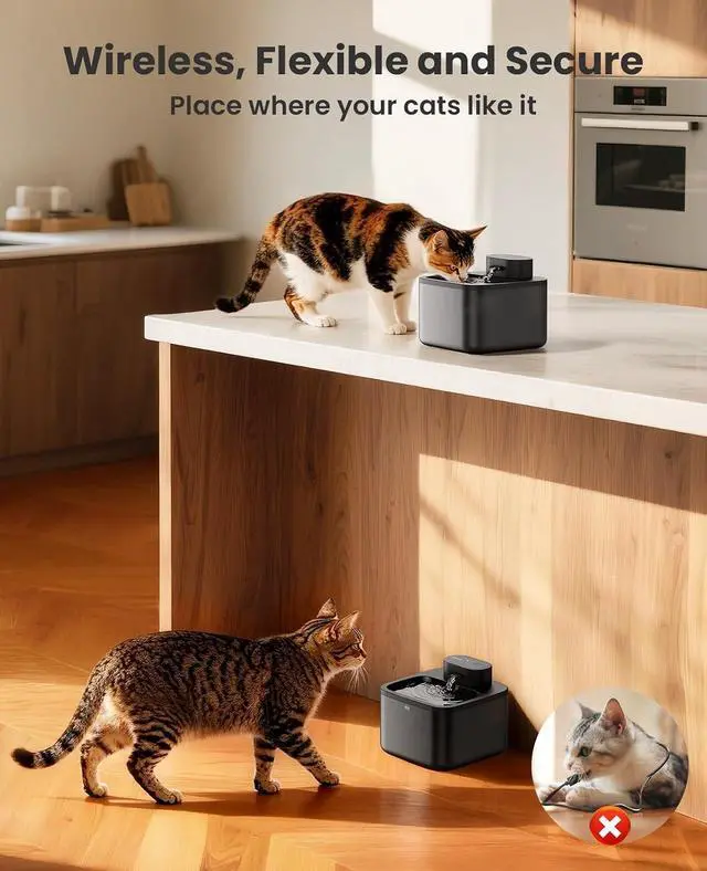 Alt view image 5 of 7 - Pet Water Fountain Set, 2.2L Wireless Cat Water Fountain & 7L Large Dog Water Fountain