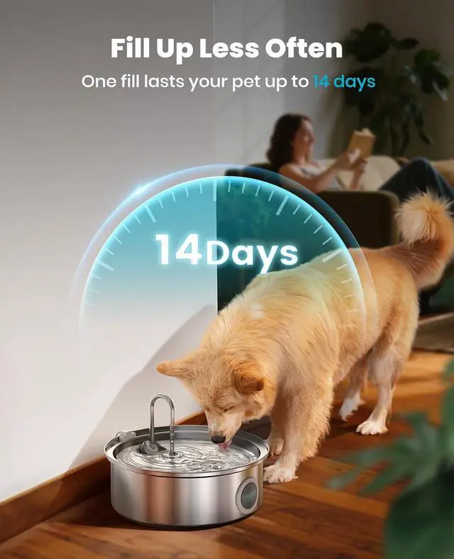 Alt view image 4 of 7 - Pet Water Fountain Set, 2.2L Wireless Cat Water Fountain & 7L Large Dog Water Fountain