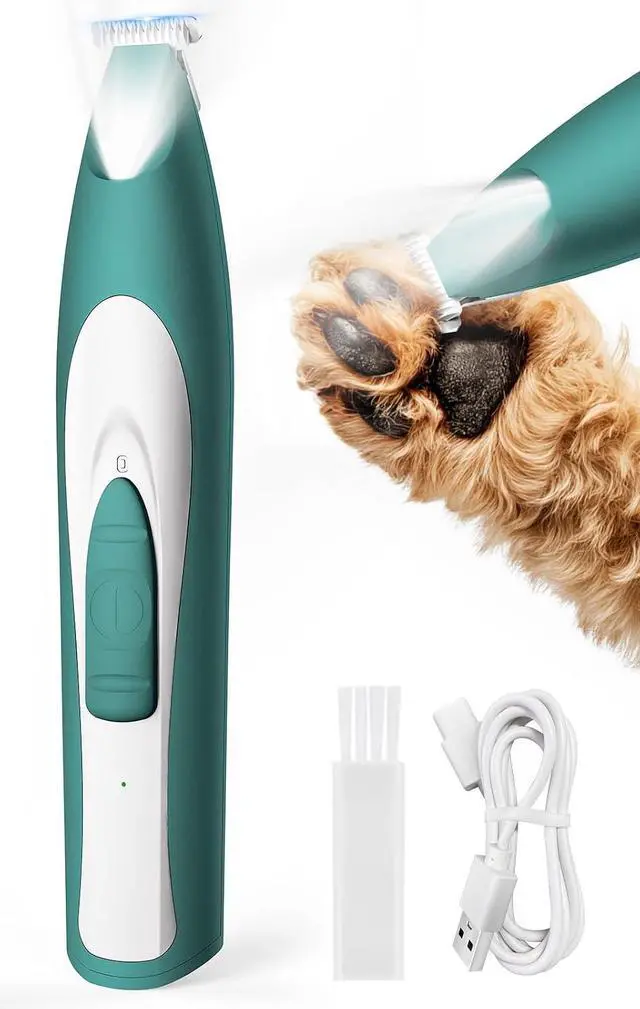 Main image of Low-Noise Dog Paw Trimmer with LED Light (Green) | 35dB Quiet, 0.8inch Safe Blade for Paws, Ears, Face & Rump, Cordless, Pet Paw Grooming Clippers for Dogs & Cats