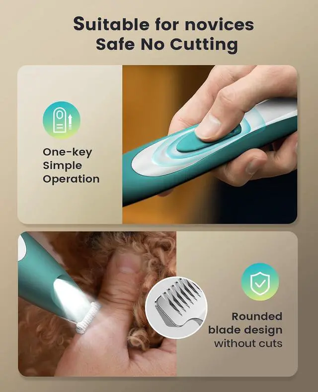 Alt view image 6 of 7 - Low-Noise Dog Paw Trimmer with LED Light (Green) | 35dB Quiet, 0.8inch Safe Blade for Paws, Ears, Face & Rump, Cordless, Pet Paw Grooming Clippers for Dogs & Cats