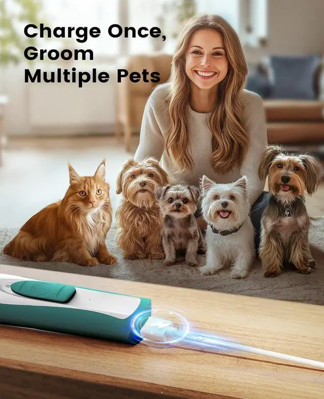 Alt view image 7 of 7 - Low-Noise Dog Paw Trimmer with LED Light (Green) | 35dB Quiet, 0.8inch Safe Blade for Paws, Ears, Face & Rump, Cordless, Pet Paw Grooming Clippers for Dogs & Cats