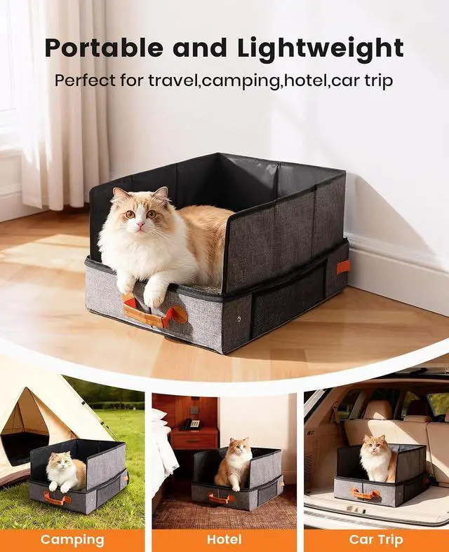 Alt view image 2 of 6 - Portable Cat Litter Box for Travel, Foldable Litter Box with Lid for Car Travel and Hotle Stays, Waterproof and Easy Clean